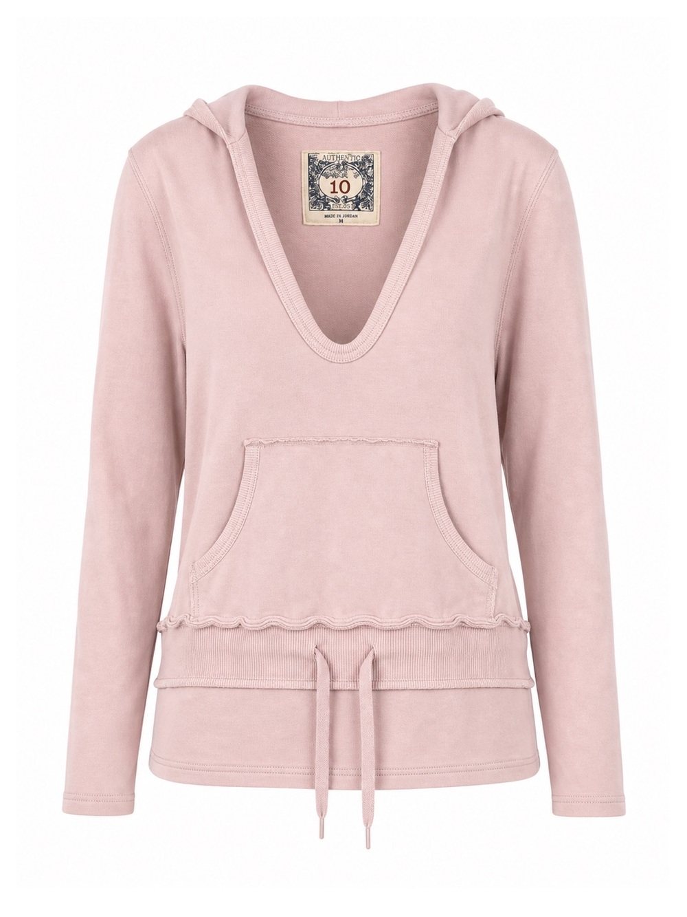 Stamp 10 Women’s Blush Pink V-Neck Hoodie Pullover Drawstring Medium Boho Chic